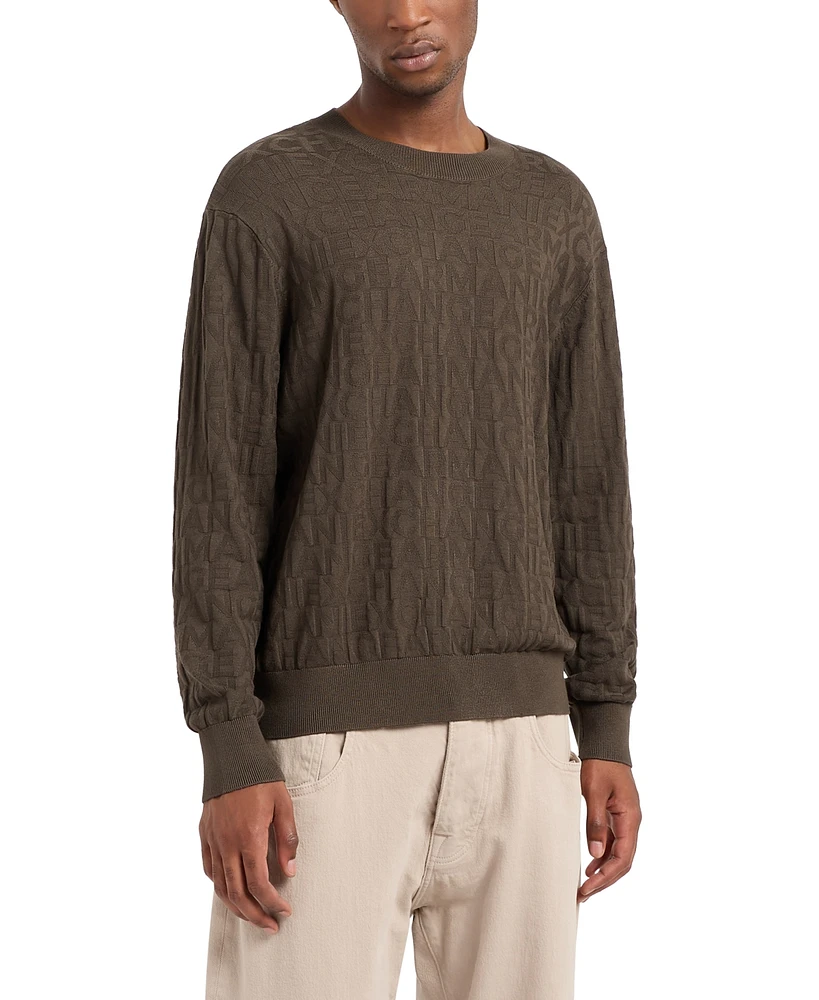 A|X Armani Exchange Men's Jacquard Allover Debossed Logo Crewneck Sweater