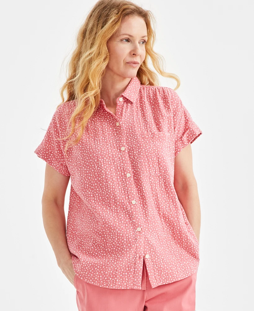 Style & Co Women's Printed Cotton Gauze Button-Front Shirt, Exclusively at Macy's