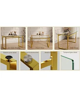 Rectangular Glass Dining Table With Golden Chrome Legs