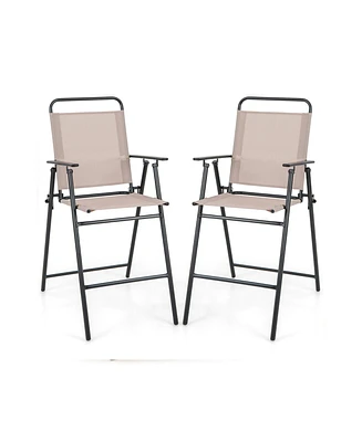 Sugift Set of 2 Patio Folding Bar-Height Chairs with Armrests and Quick-Drying Seat