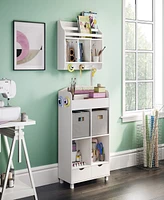 RiverRidge Home Book Nook Collection Kids Wall Shelf with Cubbies and Bookrack