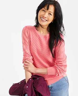 Style & Co Petite Solid Pointelle Sweater, Exclusively at Macy's