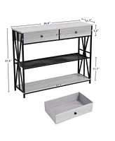 gaomon Sleek and Functional 2-Drawer Console Table With 3-Tier Storage Shelves - Perfect for Hallway, Living Room, Or Foyer