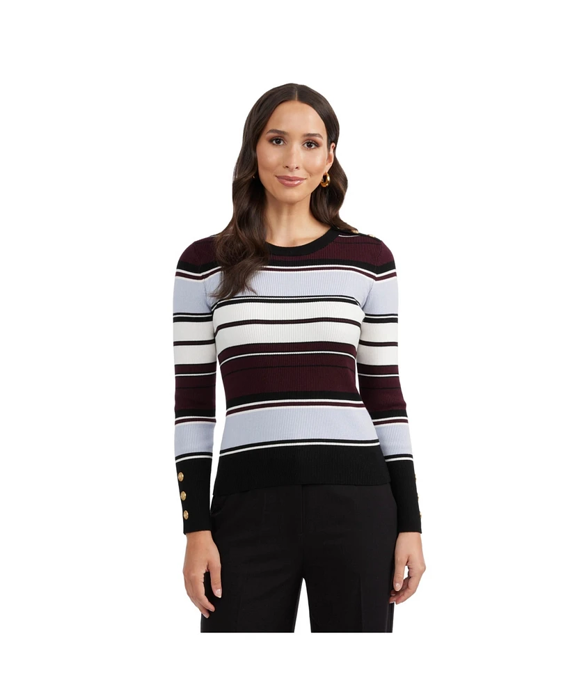 Ellen Tracy Women's Crew Neck Rib Sweater with Button Detail