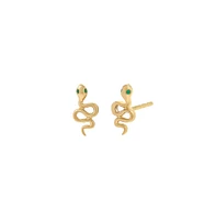 By Adina Eden Tiny Emerald Snake Stud Earring 14K