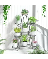 Unho 9 Tier Metal Garden Plant Stand Flower Pots Display Rack Holder for Plants Black