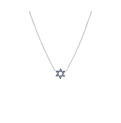 By Adina Eden Sapphire Blue Star Of David Necklace 14K