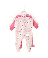 Hudson Baby Girls Cotton Sleep and Play, Pink Daisy Heart, 0-3 Months