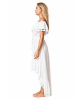 La Moda Clothing Women's White Off Shoulder High Low Dress