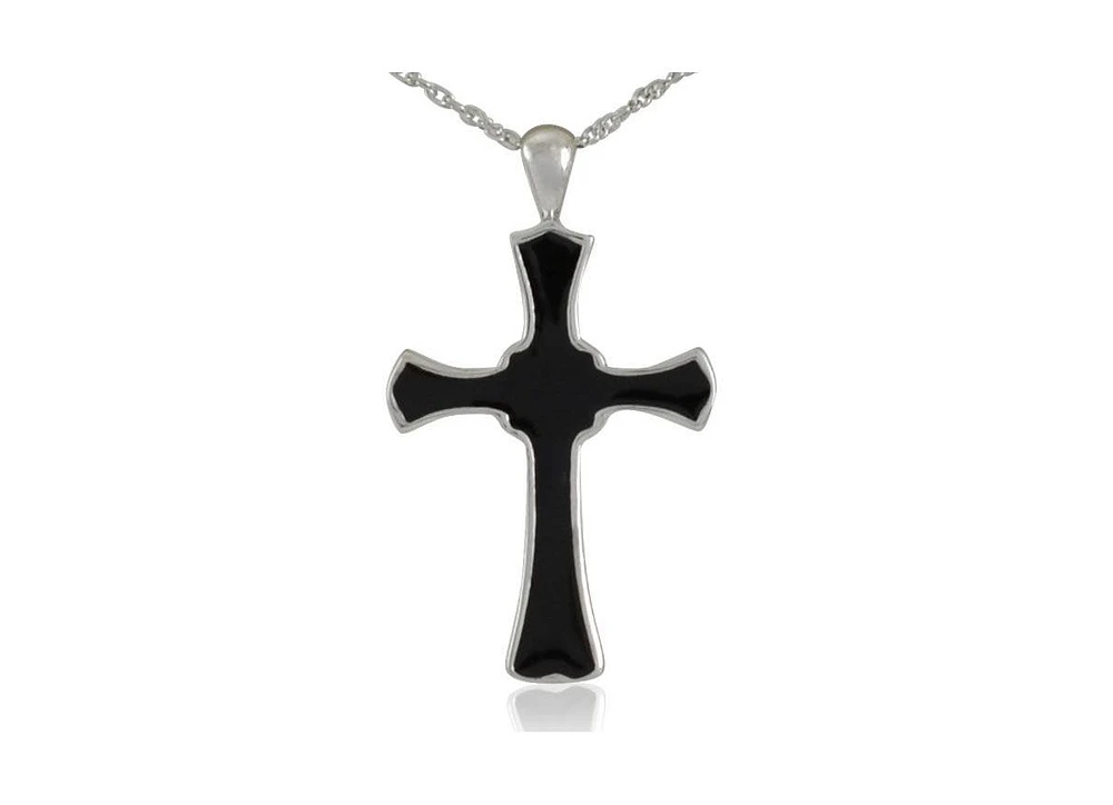 Sterling Silver Black Cross Cremation Pendant with 18 inch Necklace