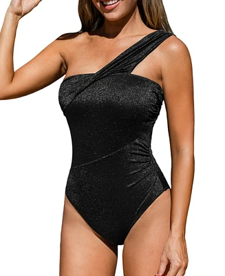 Cupshe Women's Black Lurex Single Strap Standard One-Piece