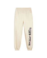 Hello Kitty Girls Fleece Boxy Sweatshirt Crop Top and Jogger Pants Outfit Set