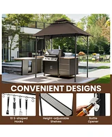 Pamapic 8×5 Feet Brown Outdoor 3-Tier Waterproof Bbq Grill Gazebo with Vented Top