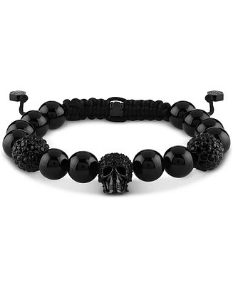 Philipp Plein Men's Elite Skull Black Onyx Bead Bracelet in Black Ion-Plated Stainless Steel