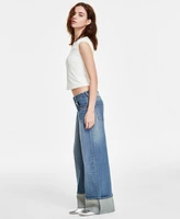 Madden Girl Juniors' High-Rise Slouchy Wide-Leg Cuffed Jeans