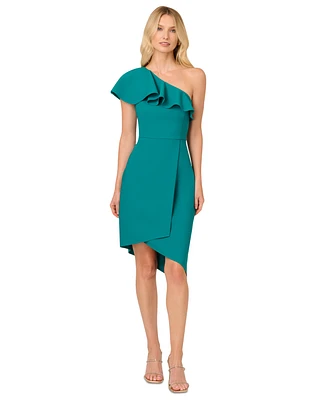 Adrianna by Adrianna Papell Women's Ruffle-Trim Asymmetric-Neck Dress