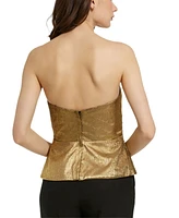 Mac Duggal Women's Metallic Lame Strapless Wrap Top With Bow Detail