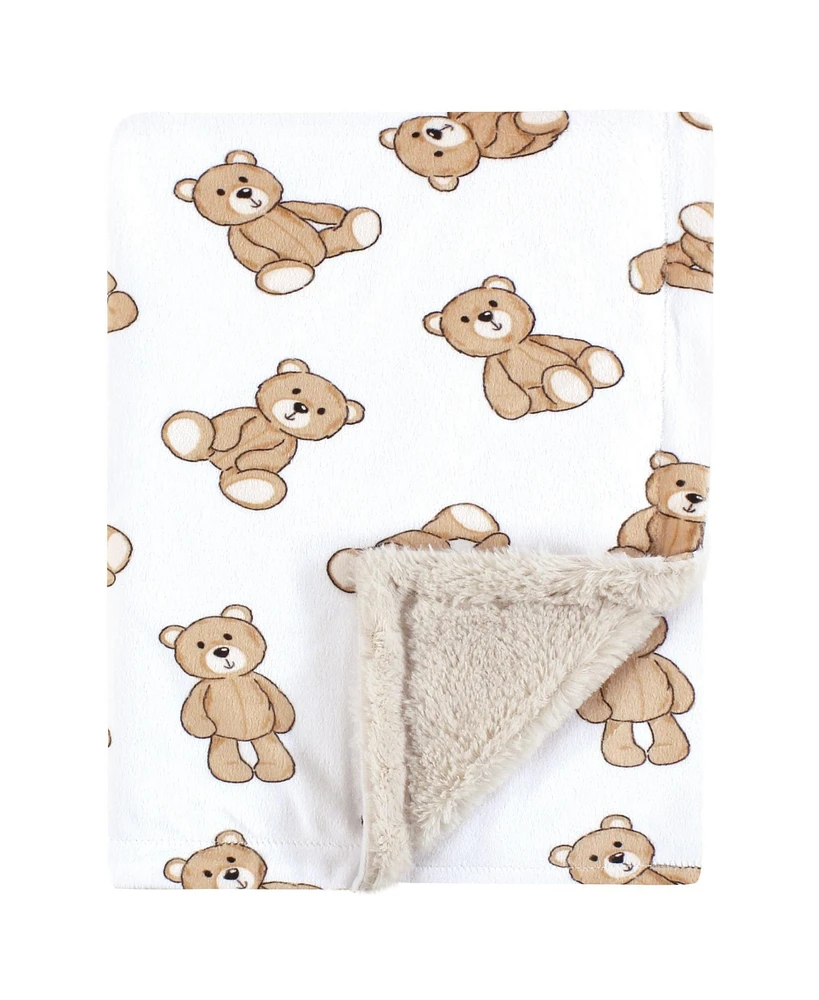 Hudson Baby Boys Plush Blanket with Furry Binding and Back, Teddy Bears, One Size