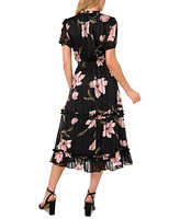 CeCe Women's Floral-Print Smocked-Waist Midi Dress