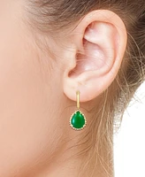 Effy Pear-Shape Dyed Jade & Diamond (1/10 ct. t.w.) Charm Hoop Earrings in 14k Yellow Gold