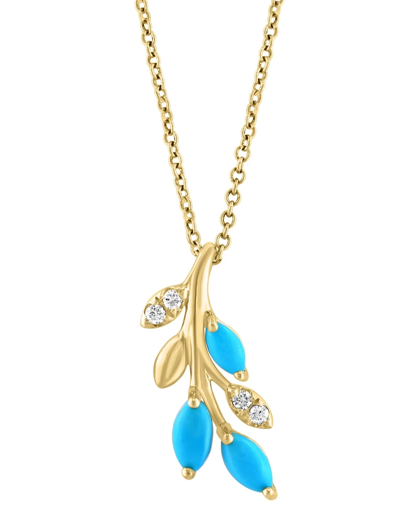 Effy Turquoise & Diamond (1/20 ct. t.w) Branch 18" Pendant Necklace in 14k Yellow Gold