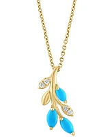 Effy Turquoise & Diamond (1/20 ct. t.w) Branch 18" Pendant Necklace in 14k Yellow Gold