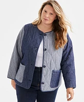 Style & Co Plus Quilted Colorblocked Chambray Jacket, Exclusively at Macy's