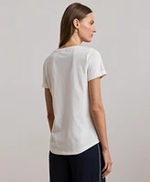 Lauren Ralph Women's Beaded-Logo Cotton Jersey Tee