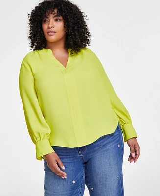 Vince Camuto Plus Split-Neck Blouson-Sleeve Shirt