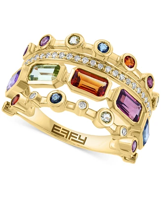 Effy Multi-Gemstone (2-1/10 ct. t.w.) & Diamond (1/8 ct. t.w.) Multirow Statement Ring in 14k Gold