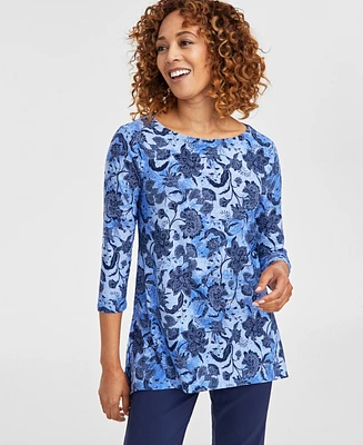 Jm Collection Petite Mirela Printed Jacquard Swing Top, Exclusively at Macy's