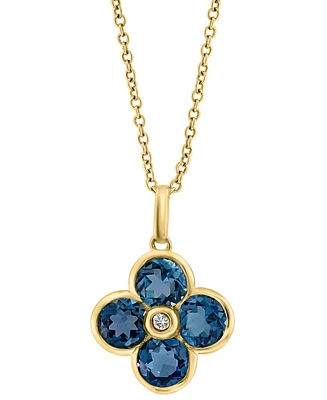 Effy London Blue Topaz (2-1/3 ct. t.w.) & Diamond Accent Flower 18" Pendant Necklace in 14k Yellow Gold