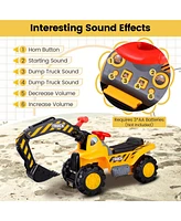Hongge Ride on Push Car Bulldozer Digger Toy with Safety Helmet and Working Shovel