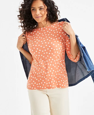 Style & Co Women's Printed Pima Cotton 3/4-Sleeve Top, Exclusively at Macy's