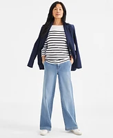 Style & Co Women's Striped Pima Cotton 3/4-Sleeve Top, Exclusively at Macy's