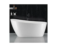 gaomon 59" Freestanding Bathtub, White Acrylic Streamline Stand Alone Soaking Bath Tubs for Adult with Overflow and Drain in Chrome, Perfect for Your