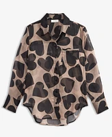 On 34th Women's Textured Chest-Pocket Heart-Print Blouse, Exclusively at Macy's