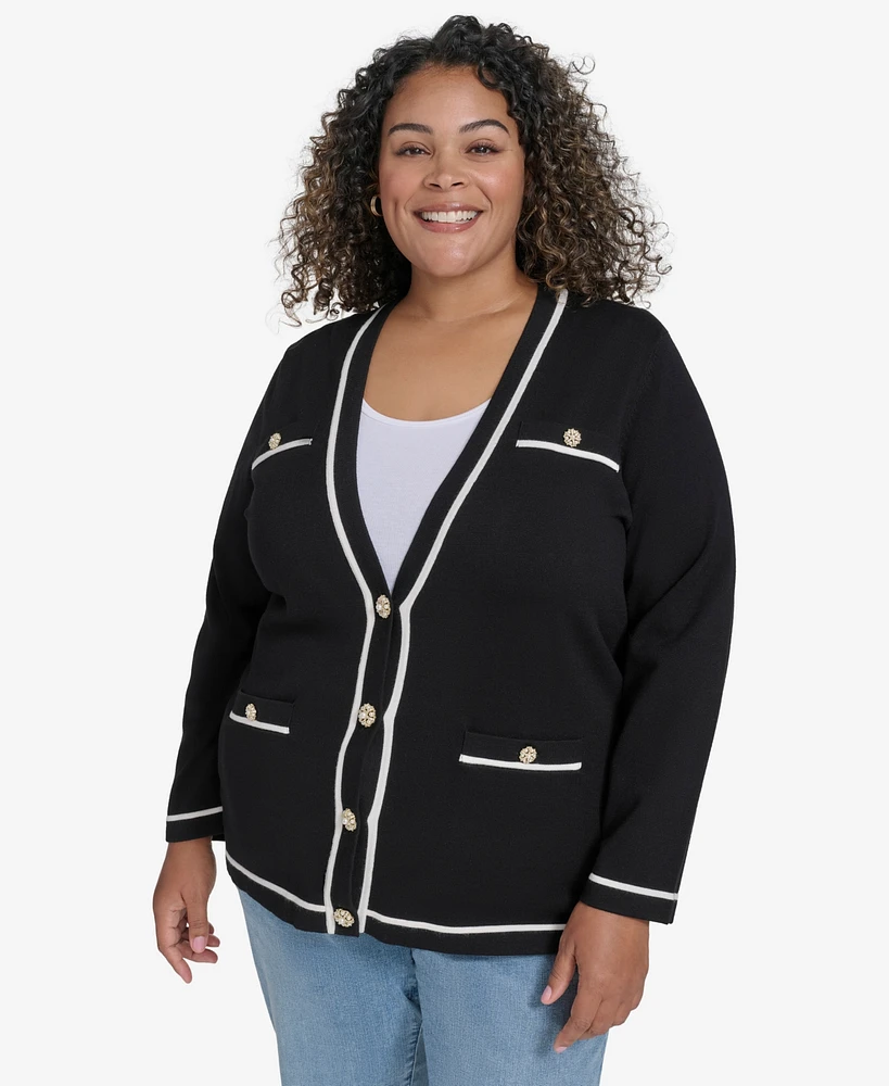 Karl Lagerfeld Paris Plus V-Neck Button-Front Cardigan, Exclusively at Macy's