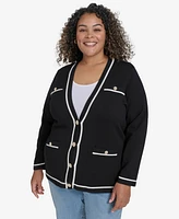 Karl Lagerfeld Paris Plus V-Neck Button-Front Cardigan, Exclusively at Macy's