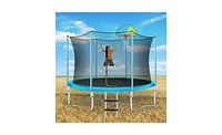 Slickblue 8FT Outdoor Trampoline for Kids with Safety Enclosure Net, Basketball Hoop & Ladder