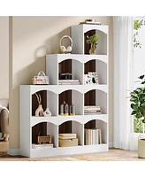 Tribesigns 9 Cubes Bookshelf, Modern 9-Cube Stepped Etagere Bookcase, L-Shaped Ladder Corner Open Bookshelf, Wood Storage Display Shelf for Living Roo