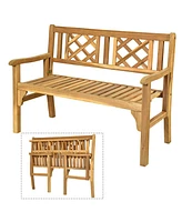 Sugift Patio Foldable Bench with Curved Backrest and Armrest