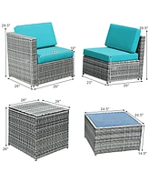 Sugift 8 Piece Wicker Sofa Rattan Dinning Set Patio Furniture with Storage Table