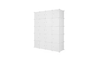 Slickblue 20-Cube Stackable Plastic Organizer Shelves, Multifunctional Modular Closet Cabinet with Hanging Rod in White