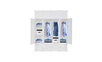 Slickblue 20-Cube Stackable Plastic Organizer Shelves, Multifunctional Modular Closet Cabinet with Hanging Rod in White