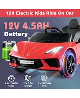 Hongge 12V Electric Kids Ride On Car Licensed Chevrolet Corvette C8 with Remote Control Ages 3+ Years Old