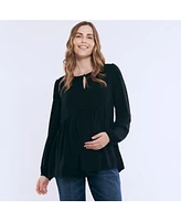 Women's Long Sleeve Empire Waist Keyhole Woven Blouse