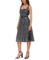 kensie Women's Sequin-Mesh Matte-Satin Midi Dress