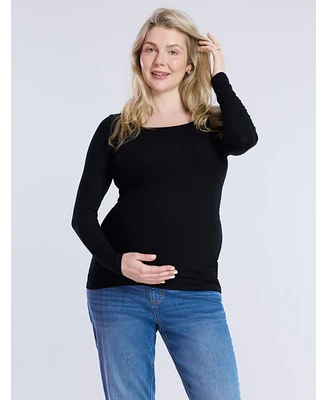 Women's Square Neck Rib Knit Long Sleeve Maternity Tee - Motherhood