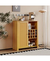 Slickblue Stylish Rattan Storage Cabinet with 2 Adjustable Shelves – Versatile Sideboard Buffet